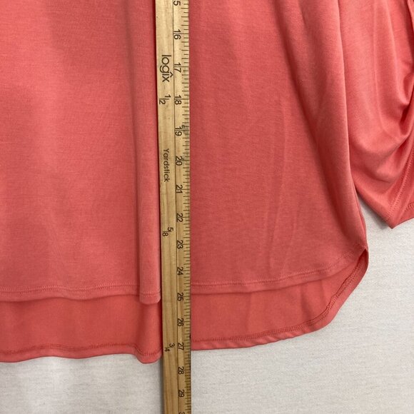 New Chico's Pink Salmon Round Neck Stretch Rolled Tab Pullover Blouse Large/2 - Picture 6 of 10